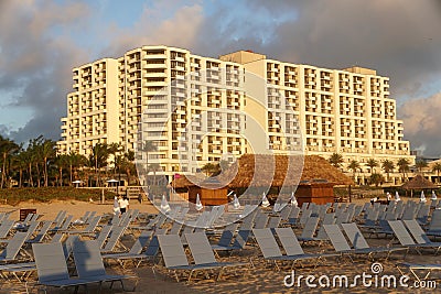 Fort Lauderdale, Florida, U.S.A - January 3, 2020 - The view of Marriot Harbor Beach Resort and Spa Hotel during the early morning Editorial Stock Photo