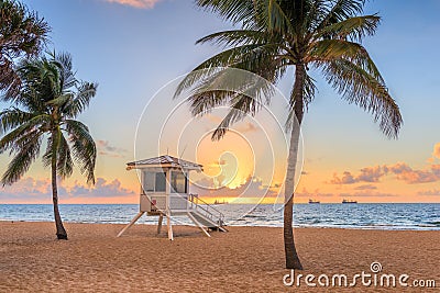 Fort Lauderdale, Florida, USA beach and life guard tower Stock Photo