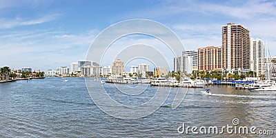 Fort Lauderdale skyline Florida downtown panorama panoramic view city marina boats Editorial Stock Photo