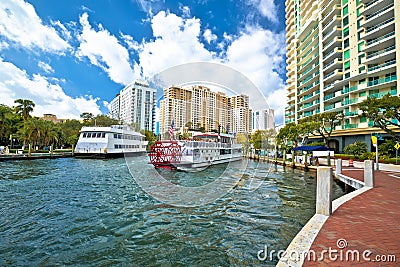 Fort Lauderdale waterfront and tourist cruise boat view Editorial Stock Photo