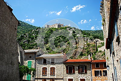 Fort Liberia overlooking the pretty walled town of Villfranche de Conflent Stock Photo