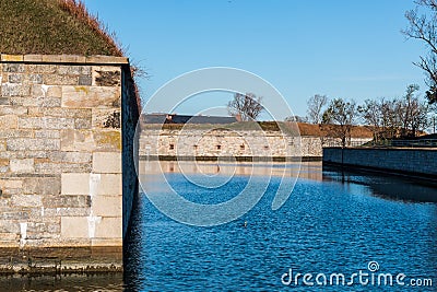 Fort Monroe Moat and Fortress Walls Stock Photo