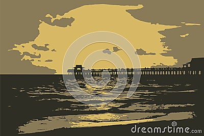 Fort Myers Beach Fishing Pier sunset vector, royalty free stock vector. Stock Photo