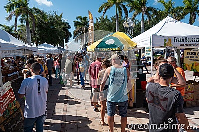 People shopping at the farmer`s market Editorial Stock Photo