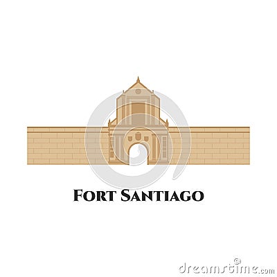 Fort Santiago flat cartoon design isolated on white background. Interesting place for historical tours. It is a must-see for Vector Illustration