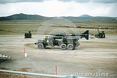 Fort Sill, Oklahoma Artillery range 1965. Douglas Honest John rocket Editorial Stock Photo