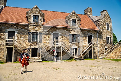 Fort Ticonderoga, fort headquarters, stone walls and cannons Editorial Stock Photo