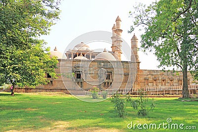 Fort and towers at Pavagadh; Archaeological Park World Heritage Editorial Stock Photo
