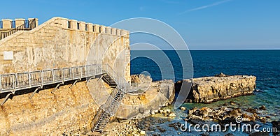 Forte Vigliena fortress at Ionian sea shore on Ortigia island historic old town of Syracuse in Sicily in Italy Editorial Stock Photo