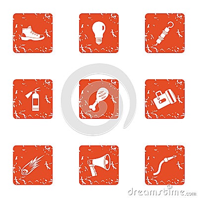 Fortification icons set, grunge style Vector Illustration