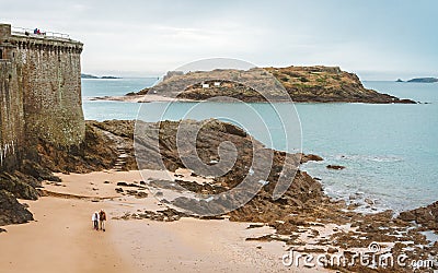 Fortification walls and tidal island Editorial Stock Photo