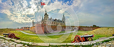 Fortifications with cannons and walls of fortress in Kronborg castle Castle of Hamlet. Helsingor, Denmark Stock Photo