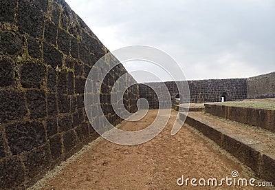 Fortifications of Raigad fort and interior Stock Photo