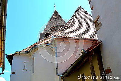 Fortified medieval saxon church in the village Veseud, Zied , Transylvania,Romania Stock Photo