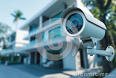 Fortifying perimeter security with real-time monitoring, studio technology controls camera operations, safeguarding on-location fi Cartoon Illustration