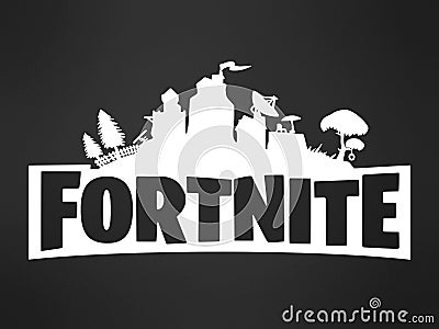 Fortnite white vector logo on black textured background. Editorial Stock Photo