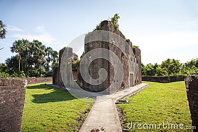 Fortress. Brick walls of Fort Zeelandia, Guyana. Fort Zealand is located on the island of the Essequibo river. Stock Photo