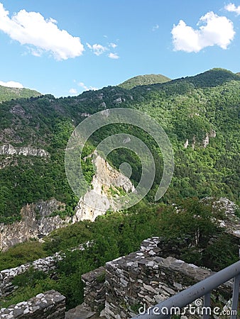 Fortress church high in the mountain. Stock Photo