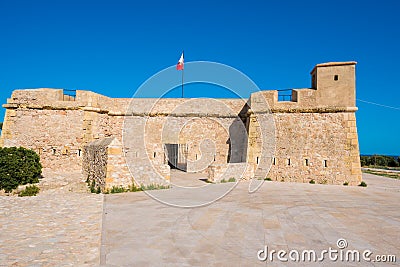 A fortress in the city of L`Ametlla de Mar, Tarragona, Catalunya, Spain. Copy space for text. Stock Photo