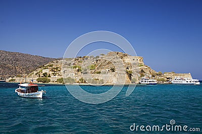 Fortress on the island of Spinalonga. A historic city on the island of lepers. Defensive walls and buildings in Spinalonga Fortess Stock Photo