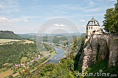 Fortress Koenigstein and river Elbe Stock Photo