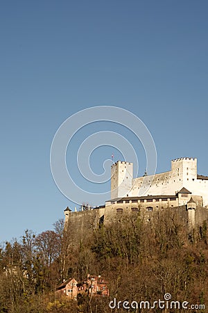 A european medeival castle in the winter sun Stock Photo