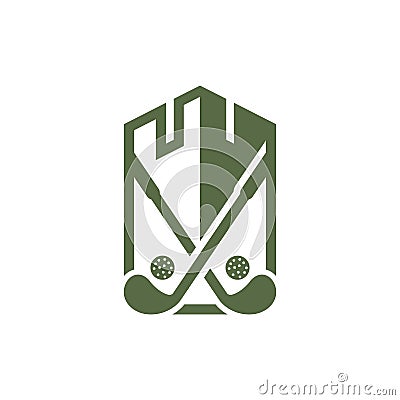 Fortress with stick golf creative logo Vector Illustration