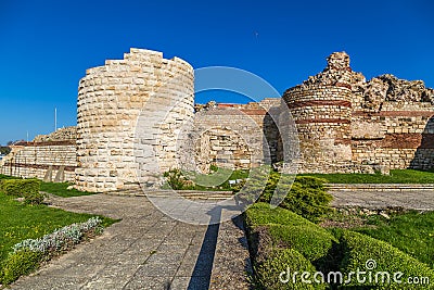 Fortress wall of the old town of Nessebar Stock Photo