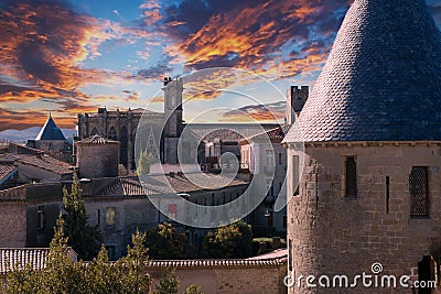 Fortress walls in Carcassonne France Stock Photo