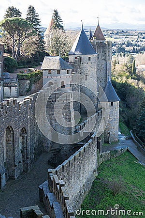 Fortress walls in Carcassonne France Stock Photo