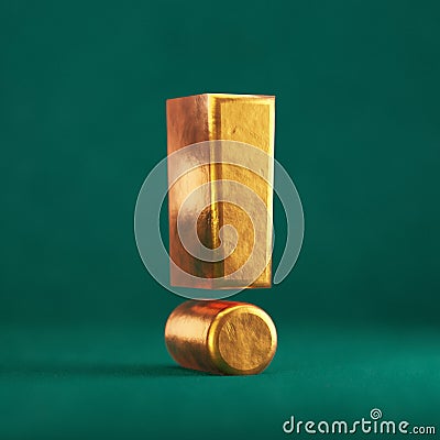 Fortuna Gold Exclamation Point on Tidewater Green background Stock Photo