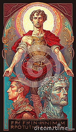Fortuna Roman God Watercolor Portrait by Generative AI Stock Photo