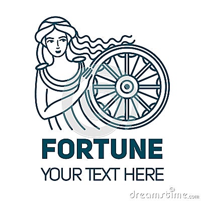 Fortuna roman goddess of wealth money and fortune linear illustration. Beautiful and young woman. Vector Illustration
