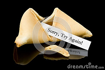 Fortune cookie: Sorry, Try Again! Stock Photo