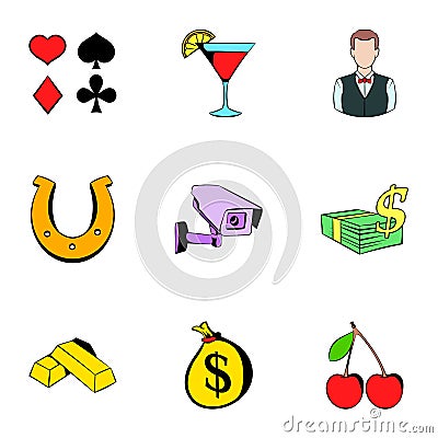 Fortune icons set, cartoon style Vector Illustration