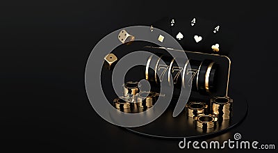 Fortune 777 slot machine, playing cards, casino roulette, chips and craps. Vegas casino game. Stock Photo