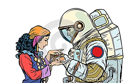 The fortune teller, and an astronaut. Isolate on white background Vector Illustration