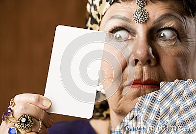 Fortune Teller with Blank Tarot Card Stock Photo