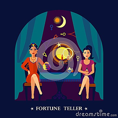 Fortune Teller Cristal Ball Flat Illustration Vector Illustration