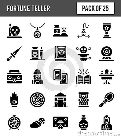 25 Fortune Teller Glyph icon pack. vector illustration Vector Illustration