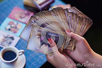 Fortune teller using tarot cards Editorial Stock Photo