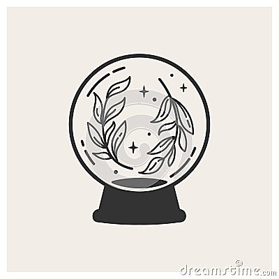 Crystal ball with sprigs of plants insid Vector Illustration