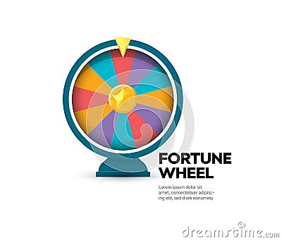 Fortune wheel banner. Gambling website poster. Raffle prize icon. Casino slot machine. Random winner vector illustration Vector Illustration