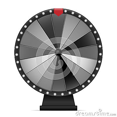 Fortune wheel. Black and white lucky spin with red arrow. Vector Illustration