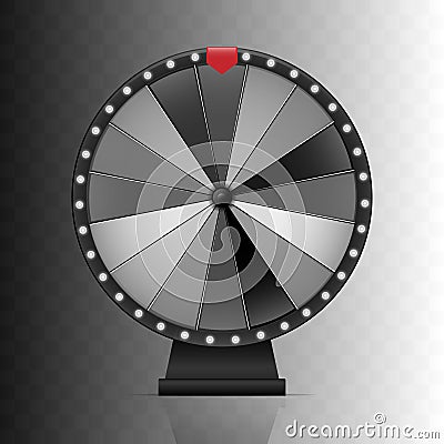 Fortune wheel. Black and white lucky spin with red arrow. Isolated design element. Vector Illustration