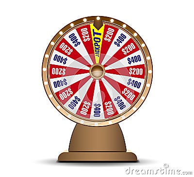 Fortune wheel 3d object isolated on white background. Golden Wheel of luck lottery. Jack Pot Vector Illustration