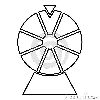 Fortune wheel drum lucky spin game casino gambling winner roulette contour outline line icon black color vector illustration Vector Illustration