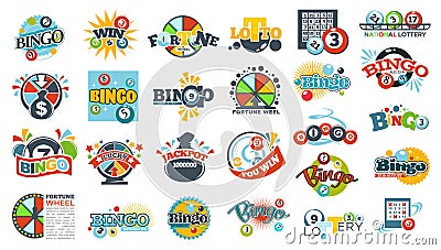 Fortune wheel, loto and bingo, labels lotteries Vector Illustration