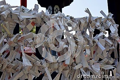 Japanese Temple Fortunes Tied Up for Good Luck Editorial Stock Photo