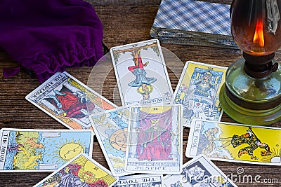 Fortunetelling with Tarot cards Stock Photo